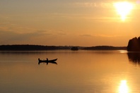 Boat, lake, sunset, Kivijärvi.