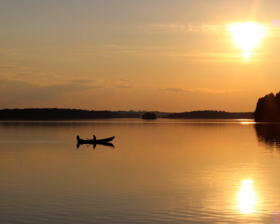 Boat, lake, sunset, Kivijärvi.