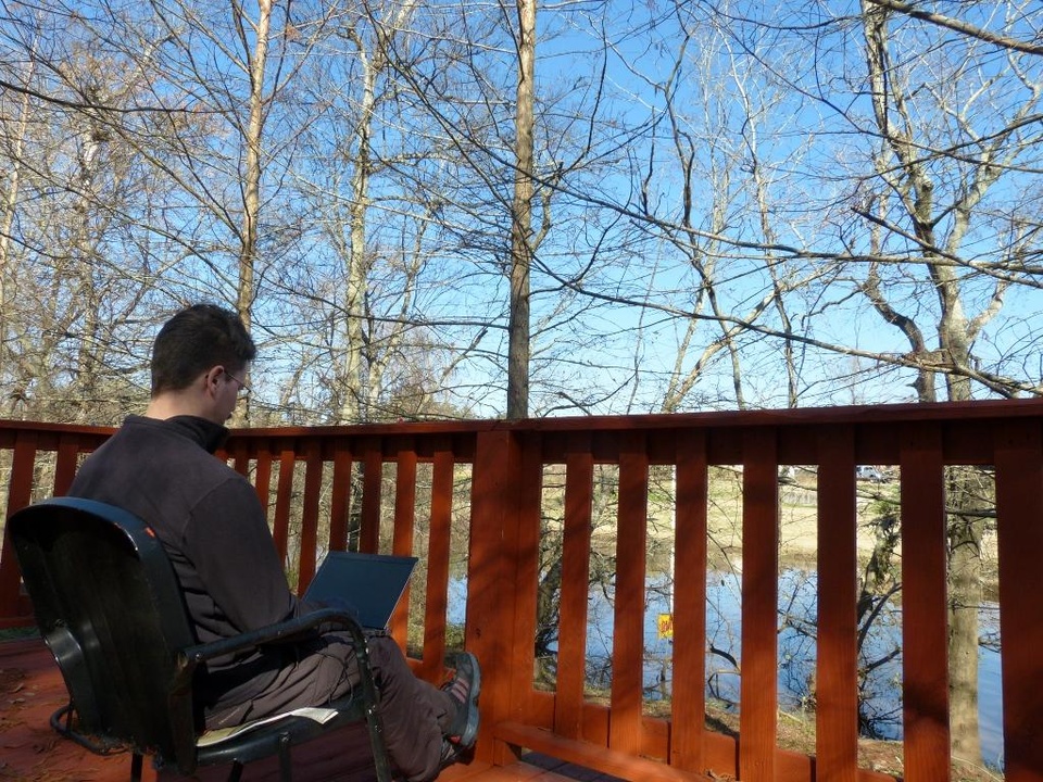 Antti working by the bayou